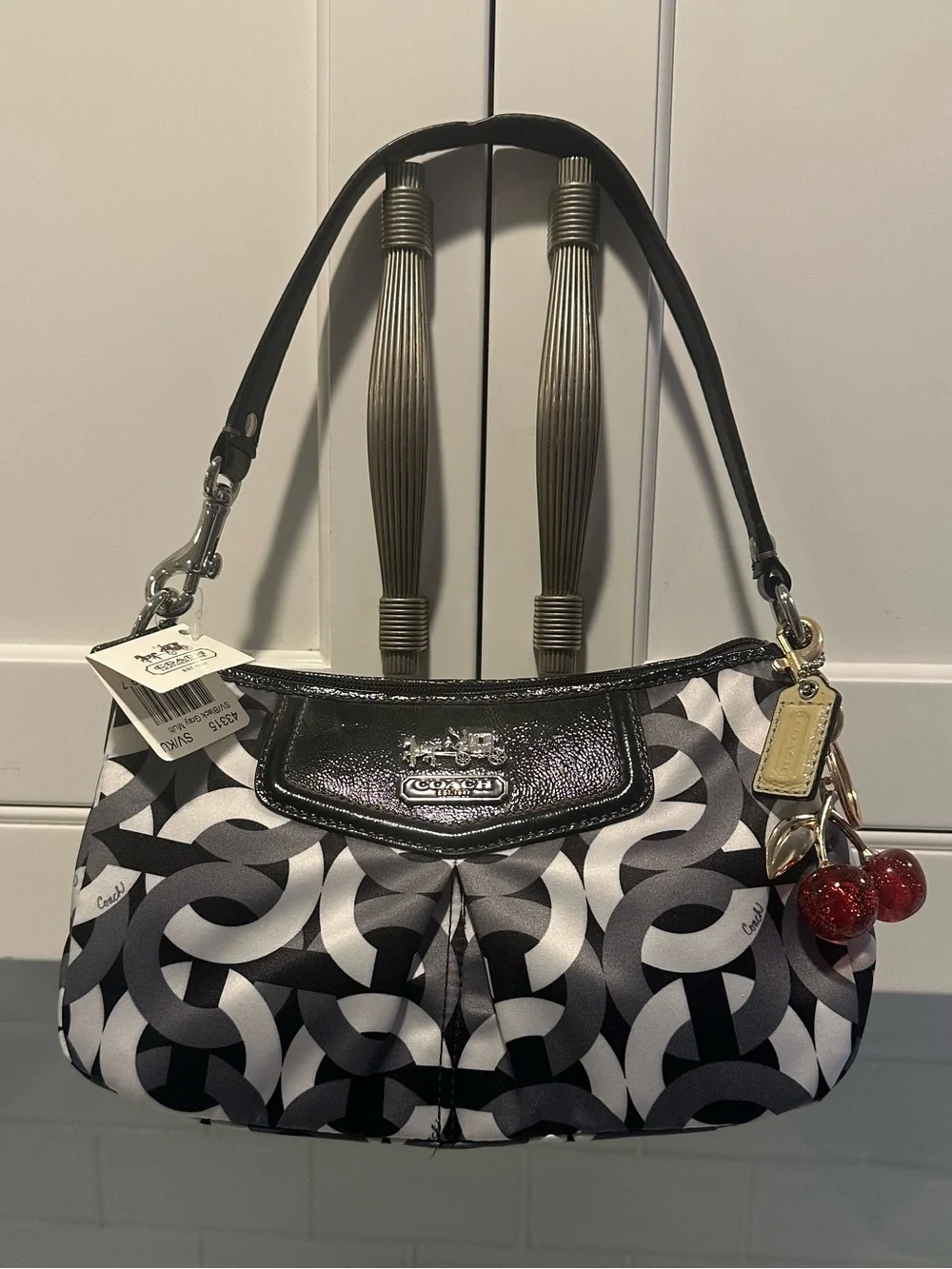 New Coach Madison Black & Gray Chainlink/Optic C Pattern Mini Shoulder Bag